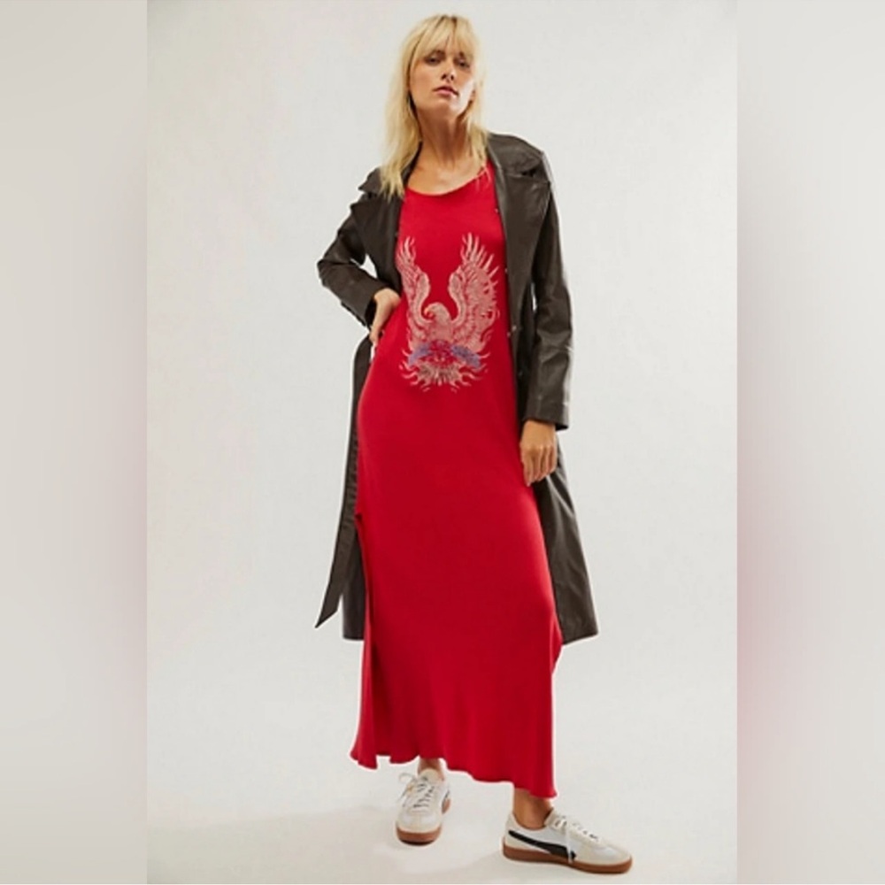Free People Red Tunic Dress with Graphic
